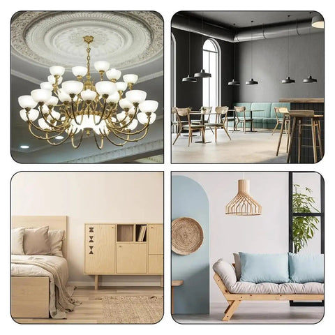 Elegant home interiors with chandeliers and modern furniture settings.