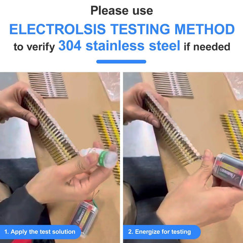 Electrolysis testing method for verifying Top Shelf 304 Stainless Steel Framing Nails For Cordless Nail Guns.