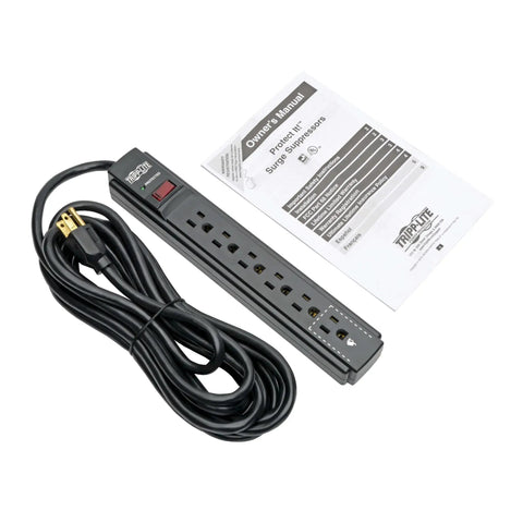 Six Outlet Surge Protector With A 15 Foot Cord And 790 Joules Of Spike Protection For Home Office And Tech Gear with manual