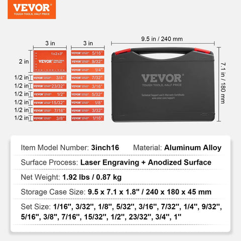 Pro Grade Router Table Setup Bars Kit with 14 Piece Precision Aluminum Blocks, Laser Engraved Size Markings, in Storage Case
