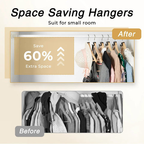 60 Pack Closet Space Saver Hooks Are A Straight Up Game Changer To Double Your Rack Capacity Vertically While Maximizing Hanging Space And Kicking Clutter Out The Door Forever Today, showcasing efficient hangers in a small closet.