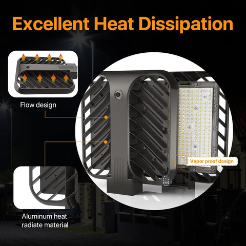 Heat dissipation design of 200W LED Parking Lot Light With 30000 Lumens, Slip Fit Mount, Dusk To Dawn Photocell, IP65 Waterproof