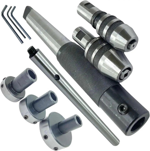Presize Mt2 Lathe Tailstock Tap And Die Holder Kit featuring Eight Piece Threading Set With Precision Morse Taper Shank For Pro Machinists Working On Metal Projects In Professional Shops, MT2 set