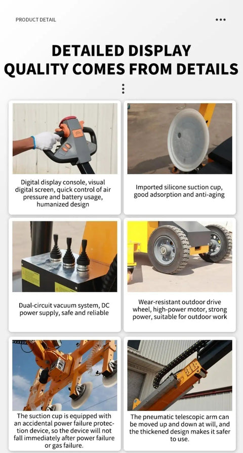 Professional Grade Heavy Duty Glass Vacuum Lifter Big Lift Powerhouse With Smart Adjustable Suction Cups, showcasing digital console and suction details.