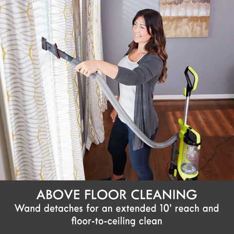 Kenmore Upright Bagless Vacuum With Powerfull Two Motor System For Deep Carpet Cleaning And Hard Floors Lightweight Under 14 Lbs XL Dust Cup in use for above floor cleaning