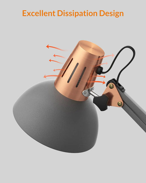 Rock Solid Metal Desk Lamp With Swing Arm And Clamp For Home Office Reading Light Built Tough Base showing excellent dissipation design.