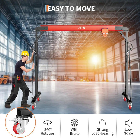 Gantry Crane With Manual Trolley 4400 Lbs Capacity 2 Ton Adjustable Height 8 To 12 Feet Portable Shop Crane Lift Hoist For Warehouse And Factory Includes Hooks And Shackles Beefy Built in warehouse setting