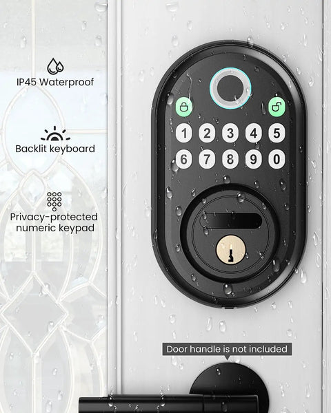 Rapid Response Fingerprint Door Lock For Front Door Keyless Entry Smart Deadbolt showing waterproof keypad and design.