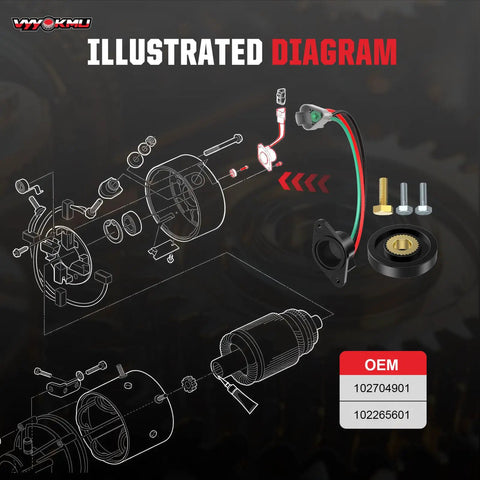 Illustrated diagram of Precedent Golf Cart Speed Sensor Upgrade With High Speed Magnet for Club Car DS showing components and OEM codes
