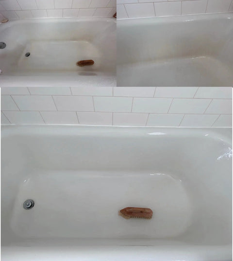 Heavy Duty All Surface Cleaner Concentrated Industrial Blend Kicks Serious Grime Away Works Like A Charm On Concrete Metal And Tile Yields Up To Ten Gallons Rock Solid Safe For Everyday House Maintenance Without Harmful Fumes used on a clean bathtub.