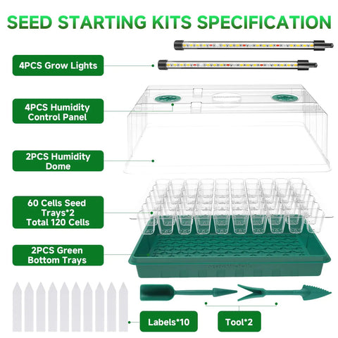 All In One Indoor Seed Starter Kit With Grow Lights 120 Cell Tray 96 LED Lights 3 Timing Sets Germination Trays For Gardeners Easy Seed Starting At Home Perfect Gift For Green Thumbs