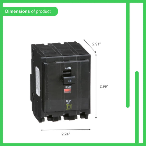 QO340CP Circuit Breaker Black With VisiTrip Indicator Plug On Design dimensions 2.99x2.91x2.24 inches