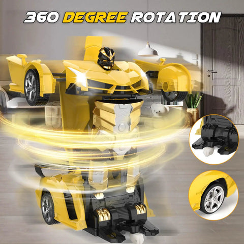 Transforming Remote Control Car For Kids 4 To 8, 2.4GHz RC Toy Car For Boys 4 To 7 in robot mode with 360-degree rotation feature