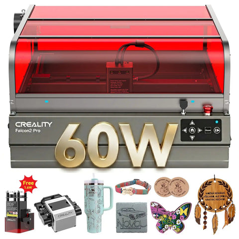 Beast 60W Desktop Laser Engraver With Integrated Enclosure And Camera Air Assist For Batch Processing Ultra Fast 700mm Per Second Diode Cutter Engraver For Wood And Acrylic Projects shown with examples of engraved items.