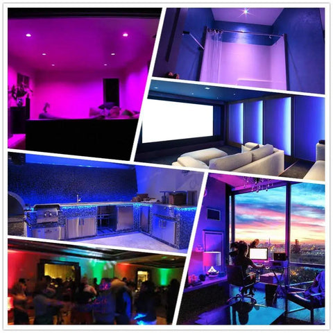 Rooms with 5 Pack 3W LED Recessed RGB Color Changing Downlights, Gimbal Retrofit Ceiling Lights With Remote, 16 Colors