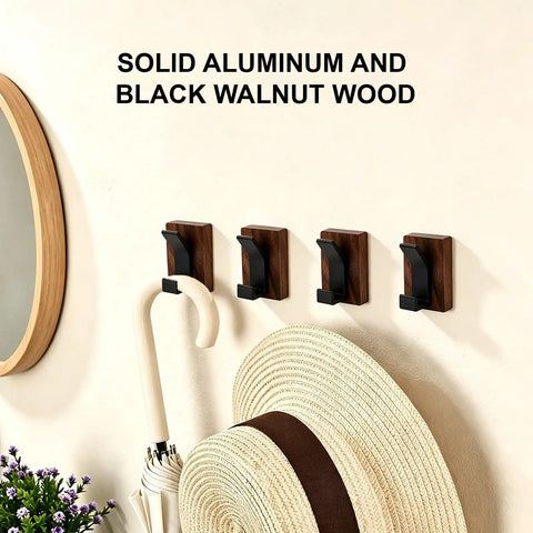 Heavy Duty Eight Piece Walnut Wood Wall Hooks Featuring Thickened Aluminum Support With Upward Non Slip Bend, modern coat rack