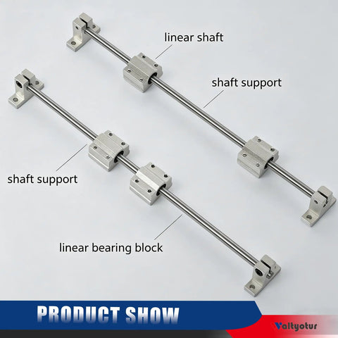 2 Pack 8mm x 350mm Linear Motion Rail Slide Guide Kit with 4 SCS8UU Bearings and 4 SK8 Rail Supports displayed on white surface
