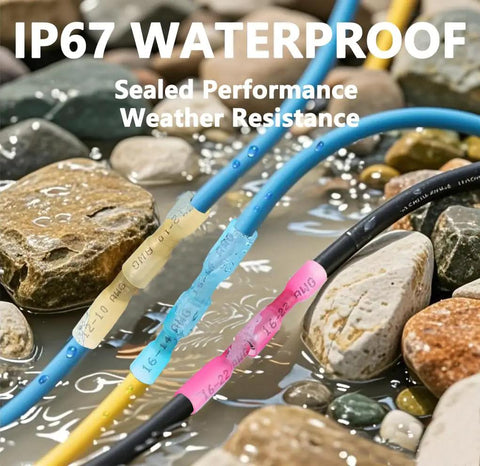 120 Piece Heat Shrink Bullet Wire Connectors Kit 22 10AWG Waterproof Male And Female Connectors in wet outdoor conditions