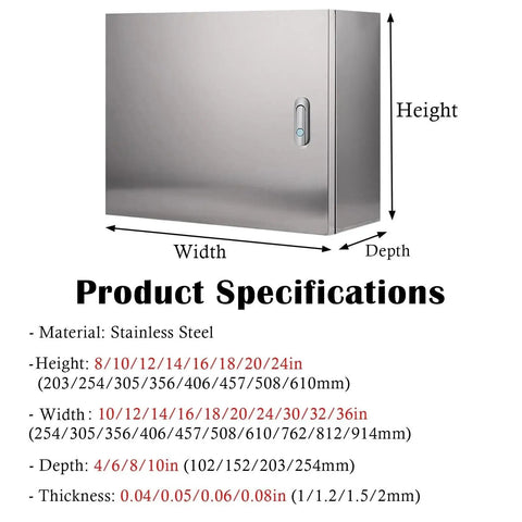 Beefy Stainless Steel Outdoor Electrical Junction Box Wall Mounted Enclosure For Industrial Control With 20 By 24 By 10 Inch Dimensions Weatherproof Dust And Rain Resistant 2mm Thick Metal Housing, front view