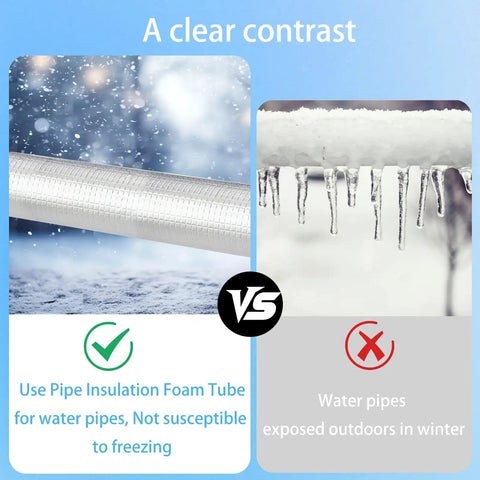 Comparison of 1 Inch Inner Diameter Foam Pipe Insulation Kit With Self Adhesive Heat Tape vs frozen pipes outdoors