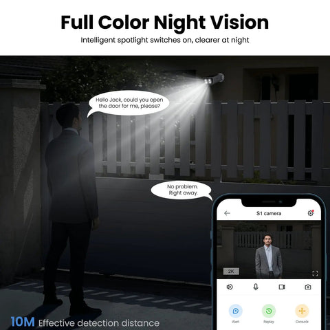 Solar Powered Outdoor Security Camera With 2K Video, No Wires, AI Motion Detection And Siren, Color Night Vision installed on house