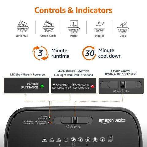 Built Tough Cross Cut Shredder For Paper And Credit Cards With Bulletproof P Four Security And Zero Drama Auto Shut Off In Sleek Black controls and indicators