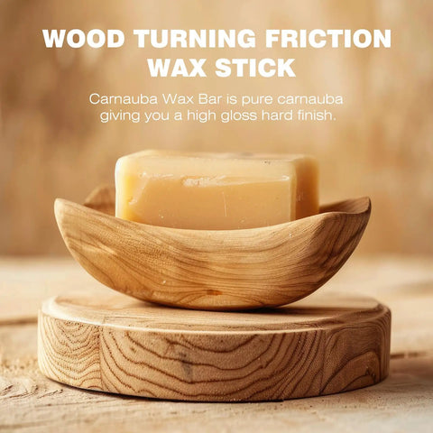 Premium Pure Brazilian Carnauba Wax Paste Stick For Wood Polish And Furniture Buffing Compound on wooden bowl.