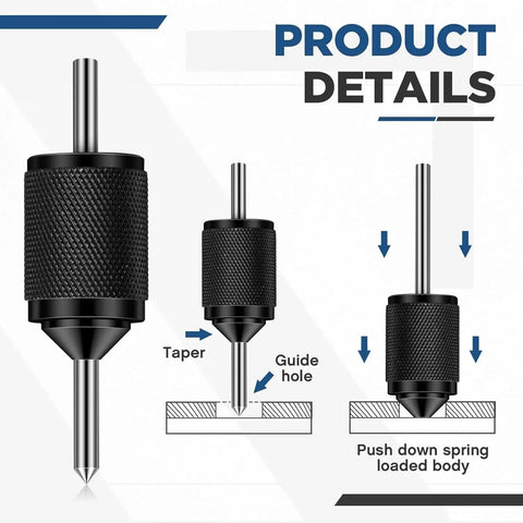 Dead Set Accurate Universal Transfer Punch Center Aligner Tool Built From Heavy Duty Alloy Steel With Killer Knurled Grip showing tapered design for precise alignment.