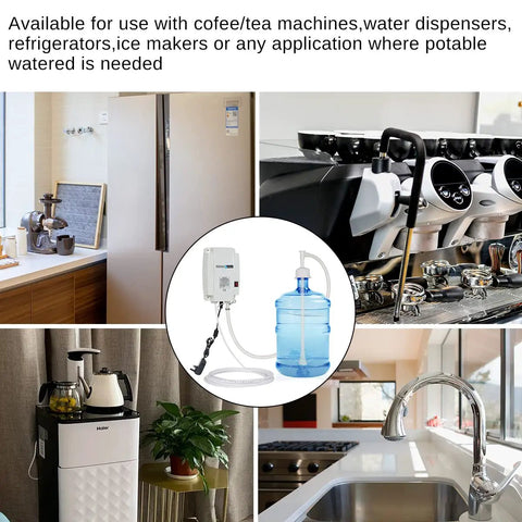 5 Gallon Bottled Water Pump System with 25W Electric Dispenser setup with single-tube design in kitchen and appliances view