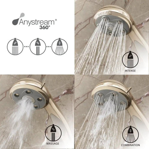 Napa Removable Hand Shower Head And Hose In Polished Brass 2.5 GPM With Anystream 360 Rotation 5 Adjustable Jets And 12 Massage Sprays