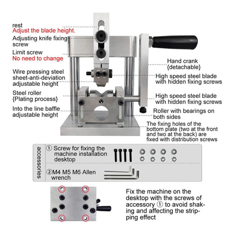 Essential Hand Crank Wire Stripping Machine For Copper Cable with adjustable features and detachable hand crank detail.