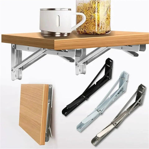 Heavy Duty Folding Shelf Brackets 8 Inch Two Pack Triangle Wall Mounted Shelf Bracket Set With Screws Space Saving For Shelves Benches And Tables Black Finish