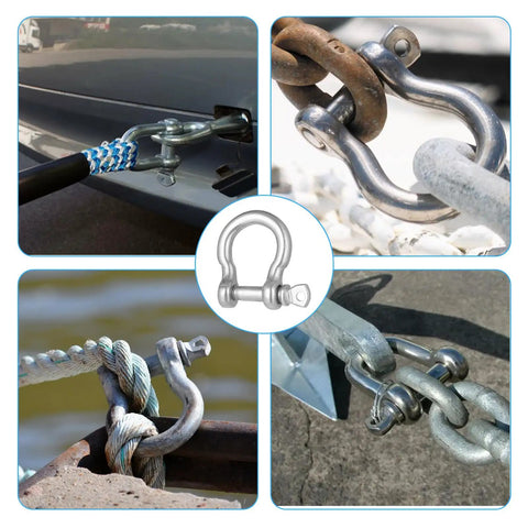 Eight Pack Heavy Duty Screw Pin Anchor Shackles Three Sixteenth Inch 304 Stainless Steel D Ring Bow Clevis Shackle For Traction Chains Wirerope Paracord And Outdoor Camping Gear in various usage scenarios.