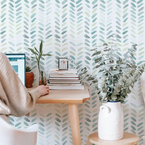 Interior with Green And White Peel And Stick Wallpaper Boho Herringbone Self Adhesive Contact Paper For Cabinets And Walls Waterproof.
