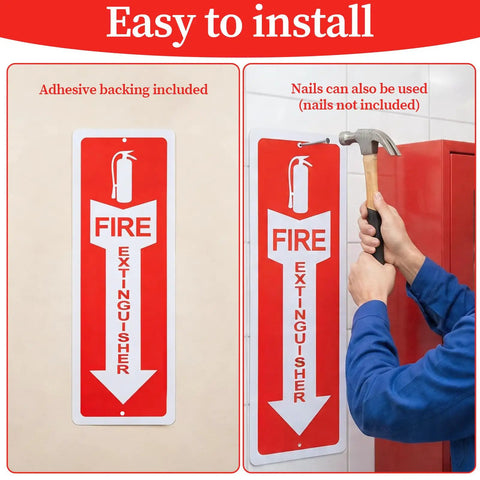 Top Shelf Two Pack Fire Extinguisher Signs Built Tough With Heavy Duty Stainless Steel for easy installation options.