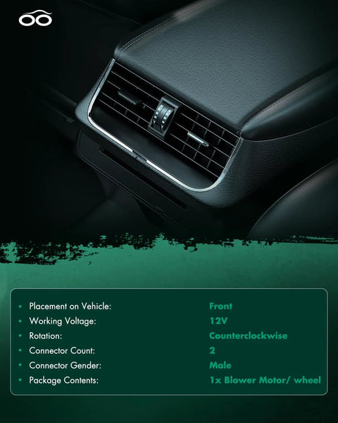 Detailed view of front HVAC blower motor placement for Kia Soul 2014-2019 showing sleek air vent design.
