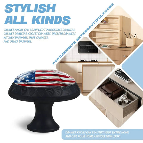 Crystal Glass Cabinet Knobs With Vintage American Flag Design And Rough Texture Mushroom Drawer Pulls For Dope Home Decor