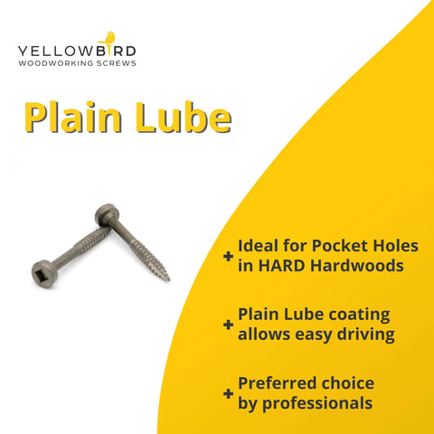 Six By One And A Quarter Pan Head Pocket Screws With Square Drive For Pocket Hole Joinery Plain Lube Fine Thread Type Seventeen Bit Included on yellow background