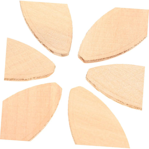Top Shelf Woodworking Biscuit Joint Kit includes six heavy duty biscuit plates, light yellow wood for solid furniture joins.