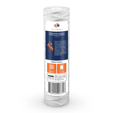 5 Micron String Wound Whole House Water Filter Cartridge 10 Inch By 2.5 Inch Sediment Replacement For Well Water System label