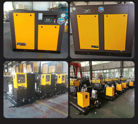 Heavy Duty Industrial Electric Air Compressor With Mobile Screw Design For Construction Mining And Drilling in a workshop setting.