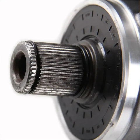 Rear Differential And Transfer Case For VW Passat CC Tiguan 4 Motion And Audi Q3 Quattro 0AU409053T Compatible AWD Gearbox Beefed Up For Rugged All Wheel Drive Performance With Planetary Gear System close-up splined shaft and gear assembly