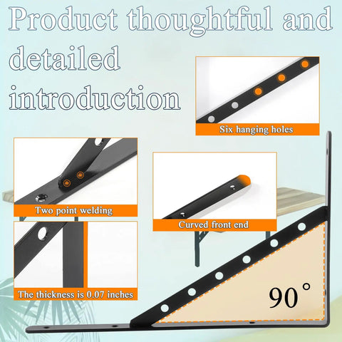 Heavy Duty Stainless Steel Shelf Brackets Rock Solid L Brackets with six hanging holes, 90-degree angle for wall mounted wood shelves.
