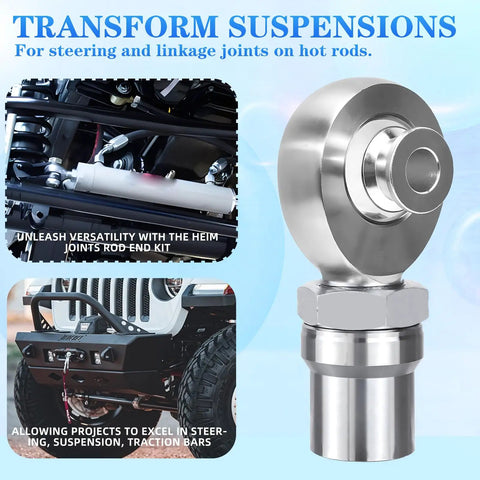 Slack Free 1.25 Inch Heim Joint Rod End Kit with polished steel joint for suspension and steering linkages.