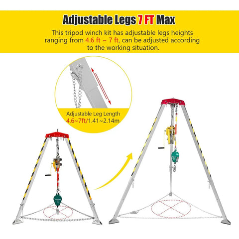 Heavy Duty Confined Space Tripod Kit With Retractable Winch And Fall Harness Built Like A Tank For Well And Sewer Crews adjustable legs 7ft max