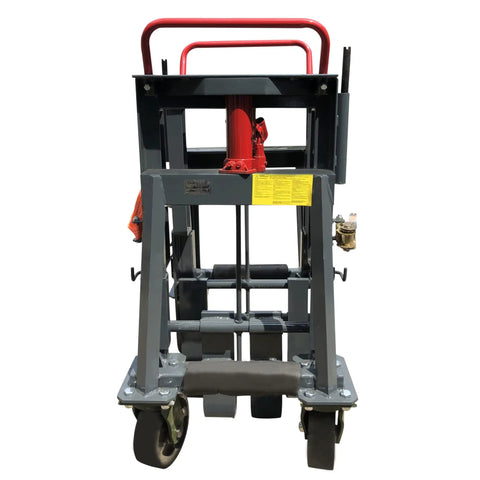 Front view of Beefy 9900 Lb Capacity Hydraulic Machinery Mover With Adjustable Forks and Swivel Polyurethane Wheels 6 Inch Lift Height