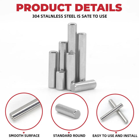 110 Piece Dowel Pins Shelf Support Peg Kit Stainless Steel Unthreaded Pins M5 stacked and detailed view
