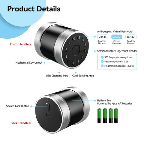 Product details of 5 In 1 No Fuss Keyless Entry Smart Lock with Fingerprint Bluetooth TTLock App IC Card and Backup Key for Front Door