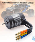 3650 Brushless Motor 2300KV High Speed Waterproof Beefy Torque For 1 To 10 Scale RC Cars And Trucks, front view with connectors