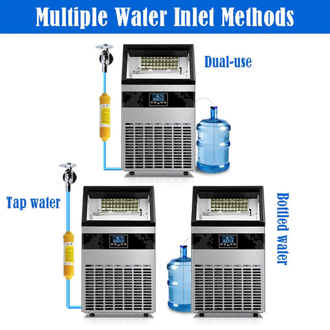 Stay Cool During Game Day Anytime With This Portable Countertop Nugget Ice Maker showing multiple water inlet methods.